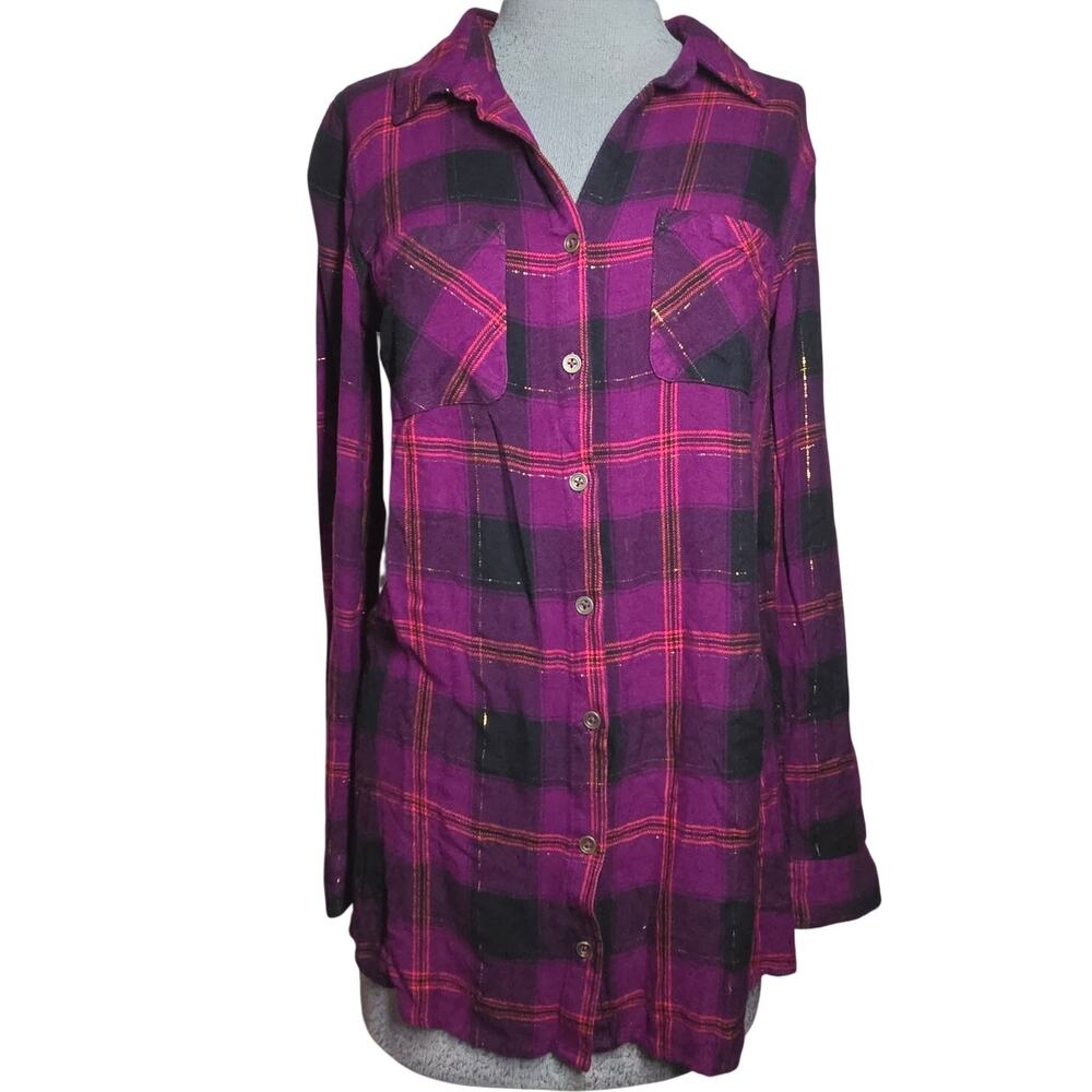 Purple Plaid Flannel Top Size Small